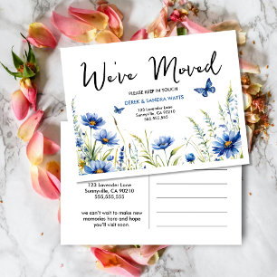 Blue Watercolor Flowers & Butterflies   Change of  Postcard