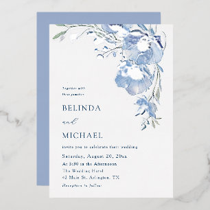 Blue Watercolor Flowers Casual Wedding
