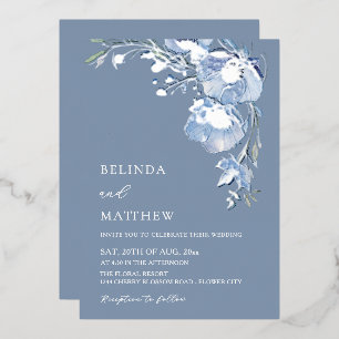 Blue Watercolor Flowers Casual Wedding
