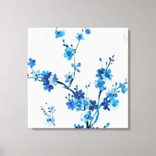 Blue Watercolor Flowers Delicate Beautiful Canvas Print