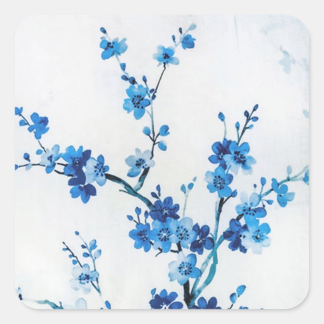 Blue Watercolor Flowers Delicate Beautiful Square Sticker (Front)