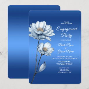 Blue Watercolor Flowers Engagement Invitation