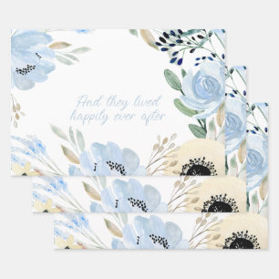 Blue Watercolor Flowers Frame Personalised  Wrapping Paper Sheet