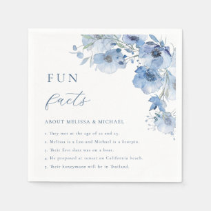 Blue Watercolor Flowers Fun Facts Wedding  Napkin