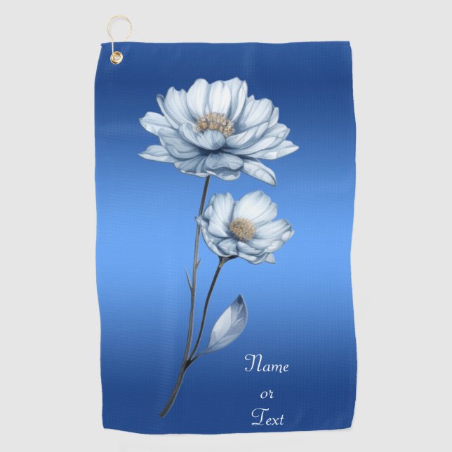 Blue Watercolor Flowers Golf Towel (Front)