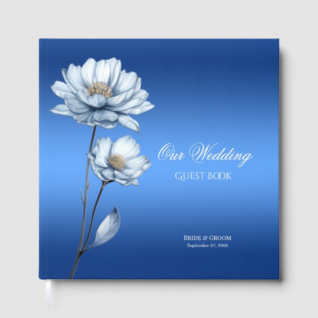 Blue Watercolor Flowers Guest Book (Front)