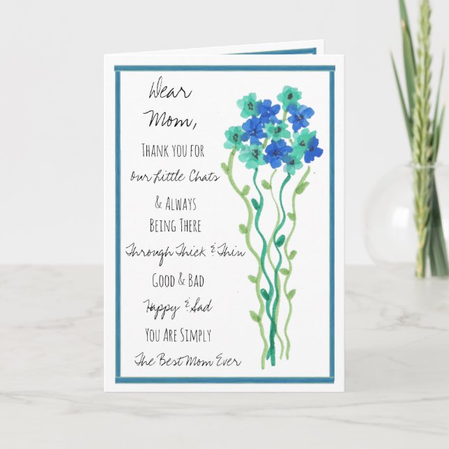 Blue Watercolor Flowers Happy Birthday Mum Card (Front)