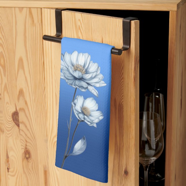 Blue Watercolor Flowers Kitchen Towels (Thirds Fold)