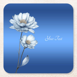 Blue Watercolor Flowers Paper Coaster