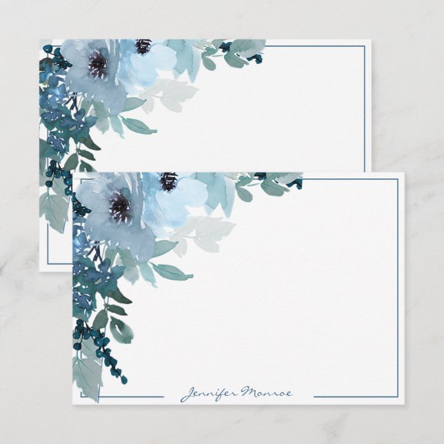 Blue watercolor flowers personalised card (Front/Back)