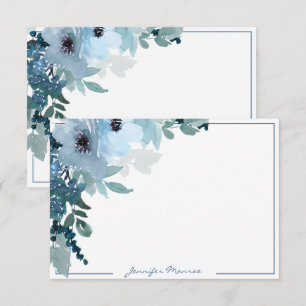 Blue watercolor flowers personalised card