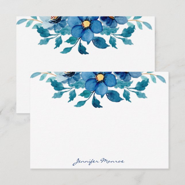 Blue watercolor flowers personalised card (Front/Back)