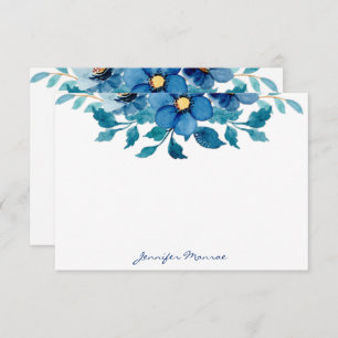 Blue watercolor flowers personalised card
