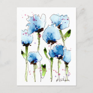 Blue Watercolor Flowers Postcard