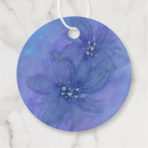 Blue Watercolor Flowers Round Gift/Price Tag