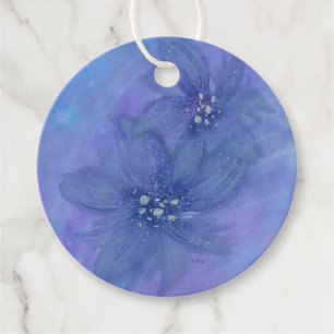 Blue Watercolor Flowers Round Gift/Price Tag