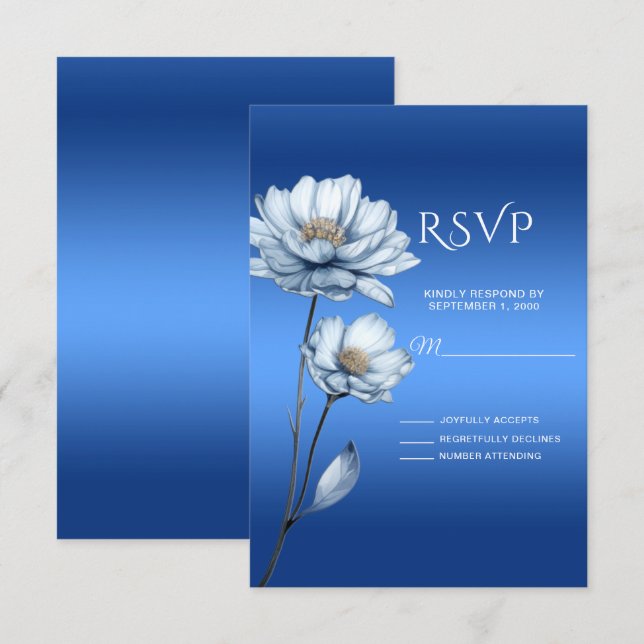 Blue Watercolor Flowers RSVP Card (Front/Back)