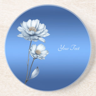 Blue Watercolor Flowers Sandstone Coaster