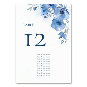 Blue Watercolor Flowers Seating Chart Table Number