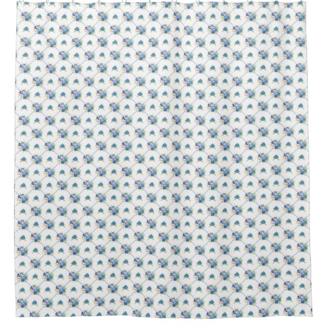 Blue Watercolor Flowers Shower Curtain (Front)