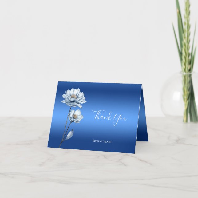 Blue Watercolor Flowers Thank You Card (Front)