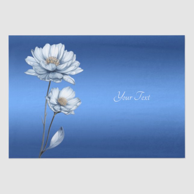 Blue Watercolor Flowers Tissue Paper (Front)