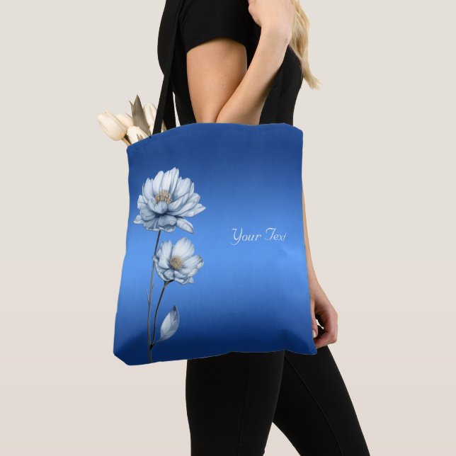 Blue Watercolor Flowers Tote Bag (Close Up)