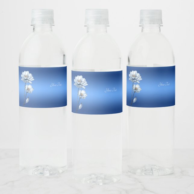 Blue Watercolor Flowers Water Bottle Label (Bottles)