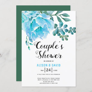 Blue Watercolor flowers wedding couples shower Invitation