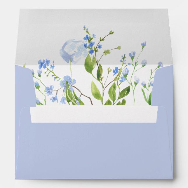 Blue Watercolor Flowers Wedding Envelope (Back (Bottom))