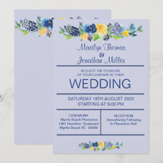Blue Watercolor Flowers Wedding Invitation