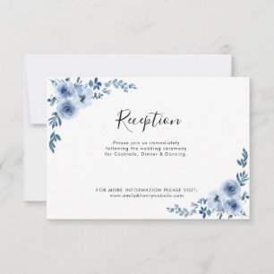 blue watercolor flowers wedding reception card