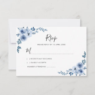 blue watercolor flowers wedding RSVP card