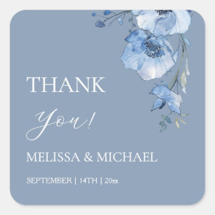 Blue Watercolor Flowers Wedding Thank You Square S Sticker