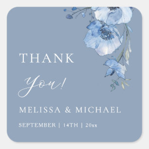 Blue Watercolor Flowers Wedding Thank You Square S Sticker