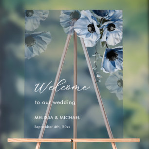 Blue Watercolor Flowers Wedding  Welcome Acrylic Sign