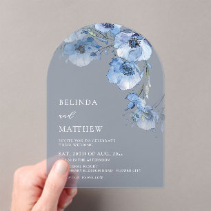 Blue Watercolor Flowers White Acrylic Invitations