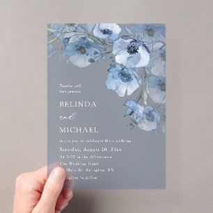 Blue Watercolor Flowers White Acrylic Invitations