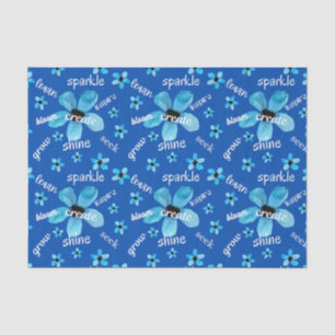 Blue Watercolor Flowers with Affirmations Tissue Paper