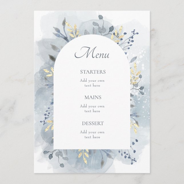 blue watercolor foliage  menu (Front)
