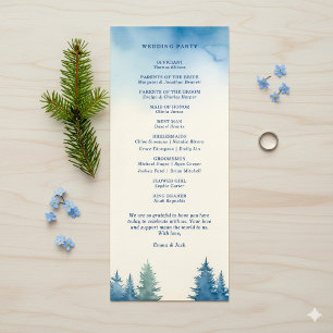 Blue Watercolor Forest modern nature Wedding Programme