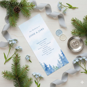 Blue Watercolor Forest Serene wedding Ceremony Programme