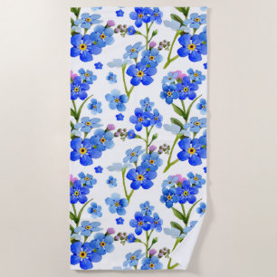 Blue Watercolor Forget-me-not Flowers Beach Towel