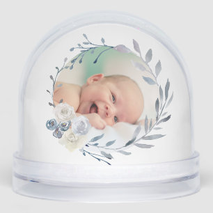 blue watercolor frame Baptism thank you  Snowglobe