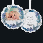 blue watercolor frame Baptism thank you  Tree Decoration Card<br><div class="desc">Baptism thank you favour</div>