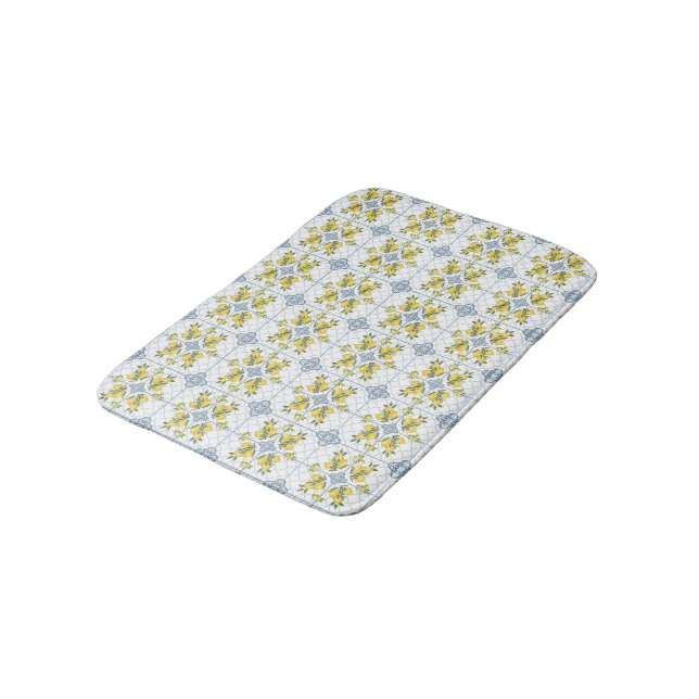 Blue Watercolor French Country Lemon Bath Mat (Angled)