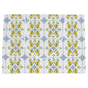 Blue Watercolor French Country Lemon Large Gift Bag