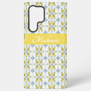 Blue Watercolor French Country Lemon Name Monogram Samsung Galaxy Case
