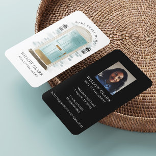 Blue Watercolor Front Door Real Estate Agent Business Card