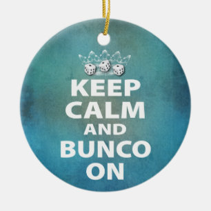 Blue Watercolor Funny Bunco Dice Ceramic Tree Decoration